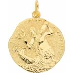 Goldene Runde Wassermann-Anhänger mit Sternzeichen-Motiv aus Gelbgold für Damen 