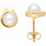 Goldene Runde Perlenohrstecker aus Gold mit Echte Perle für Damen 