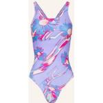 Reduzierte Helllilane Blumenmuster adidas U-Ausschnitt Badeanzüge mit hohem Beinausschnitt aus Polyamid ohne Bügel für Damen Größe L 