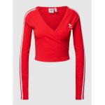 Reduzierte Rote Langärmelige adidas Originals V-Ausschnitt V-Shirts aus Baumwolle für Damen Größe XS 