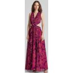 Pinke Blumenmuster V-Ausschnitt Chiffon-Abendkleider mit Volants aus Chiffon für Damen Größe M 