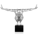 ADM - Balance - Moderne figurative Skulptur aus Kunstharz in Metalloptik mit Marmorsockel - Silber - H59 cm (D7553ES)
