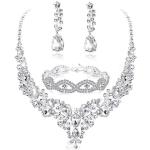 Silberne Brautschmuck Sets glänzend aus Kristall mit Strass für Damen 3-teilig 