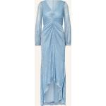 Hellblaue Adrianna Papell Maxi V-Ausschnitt Lange Abendkleider mit Glitzer mit Reißverschluss aus Polyester für Damen Größe M 
