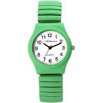 Neongrüne Elegante Runde Damenarmbanduhren aus Edelstahl kratzfest mit Mineralglas-Uhrenglas 