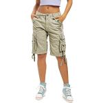Khakifarbene Cargo-Shorts mit Reißverschluss aus Baumwolle für Damen Größe L für den für den Sommer 