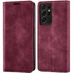 Reduzierte Bordeauxrote Samsung Galaxy S21 5G Hüllen Art: Flip Cases mit Bildern aus Glattleder klappbar 