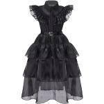 Schwarze Gothic Kinderblusenkleider & Kinderhemdkleider mit Halloween-Motiv mit Volants für Mädchen Größe 158 