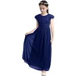 Marineblaue Elegante Kurzärmelige Kinderfestkleider mit Reißverschluss aus Chiffon für Mädchen Größe 140 für den für den Winter 