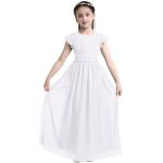 Weiße Elegante Kurzärmelige Kinderfestkleider mit Reißverschluss aus Chiffon für Mädchen Größe 140 für den für den Winter 