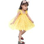 Gelbe Ärmellose Kinderfestkleider mit Gänseblümchen-Motiv aus Mesh für Mädchen für den für den Sommer 