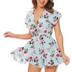 Rosa Boho Kurzärmelige Mini V-Ausschnitt Sommerkleider aus Polyester für Damen Größe L für Partys für den für den Sommer 
