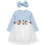 Reduzierte Blaue Bestickte Elegante Langärmelige Kinderkleider mit Ärmeln aus Baumwolle für Babys 