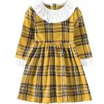 Gelbe Karo Elegante Langärmelige Winterkleider für Kinder mit Rüschen aus Baumwollmischung für Babys für den für den Herbst 