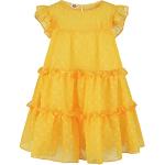 Gelbe Gepunktete Elegante Midi Rundhals-Ausschnitt Gemusterte Kinderkleider mit Rüschen aus Chiffon für Mädchen für den für den Sommer 