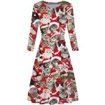 3/4-ärmelige Midi Midikleider & knielange Kleider mit Katzenmotiv maschinenwaschbar zu Weihnachten für Damen Größe M 
