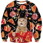 Rundhals-Ausschnitt Herrensweatshirts mit Katzenmotiv aus Polyester Handwäsche Größe M Weihnachten 