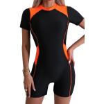 Schwarze Sportliche Damenschwimmanzüge & Damensportbadeanzüge mit Reißverschluss Größe XXL 1-teilig 
