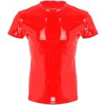 Rote Lack-Optik Romantische Kurzärmelige T-Shirts aus Latex enganliegend für Herren Größe XL 