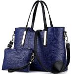 Blaue Handtaschen Sets mit Reißverschluss aus Leder mit Innentaschen für Damen 