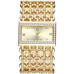 Goldene Elegante Schweizer Automatik Kettenuhren aus Edelstahl mit Digital-Zifferblatt mit Strass mit Funksteuerung mit Spangenarmband mit Roségold-Armband für Damen 