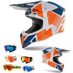 Airoh Crosshelm WRAAP Raze Orange Matt MX Helm + HP7 Brille Motocross Quad Enduro XL (61/ 62cm) weiÃ / rot verspiegelt