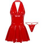 Rote Sexy Mini V-Ausschnitt Neckholderkleider aus Latex für Damen Größe 4 XL für Partys 