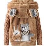 Khakifarbene Atmungsaktive Kinderkapuzenjacken mit Tiermotiv mit Reißverschluss aus Fleece für Mädchen Größe 134 für den für den Winter 