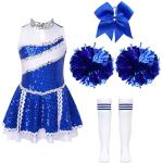 Blaue Stehkragen Cheerleader-Kostüme mit Glitzer für Kinder Größe 146 