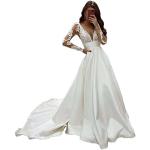 Weiße Bestickte Vintage Langärmelige V-Ausschnitt Brautkleider Meerjungfrau & Hochzeitskleider Meerjungfrau aus Tüll für Damen für die Braut 