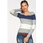 Rundhalspullover AJC bunt (grau, jeansblau, weiß, gestreift) Damen Pullover Feinstrickpullover
