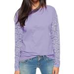 AjC Shirt stylisches Damen Langarm-Shirt mit Spitzen-Ärmeln Violett, Größe:32