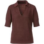 Schokoladenbraune Waschbär Nachhaltige V-Ausschnitt T-Shirts mit Puffärmeln aus Leinen für Damen Größe XS 