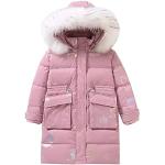 Rosa Gesteppte Kinderkapuzenmäntel mit Reißverschluss aus Fleece für Mädchen Größe 170 für den für den Winter 