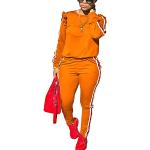 Akmipoem Damen 2-teiliges Outfit Rüschen Ärmel Sweatshirt und Hose Sweatsuits Set Trainingsanzüge, Orange/Abendrot im Zickzackmuster (Sunset Chevron), X-Large