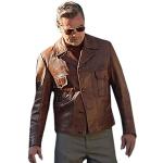 Braune Leonardo DiCaprio Maxi Lange Lederjacken aus Leder für Herren Größe M 