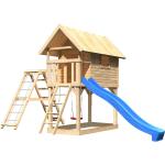 Blaue KARIBU Spielhäuser & Kinderspielhäuser aus Massivholz mit Rutsche 