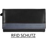 Akzent Damen Bügel-Geldbörse Knipsbörse Portemonnaie RFID Leder Schwarz/Blau 107