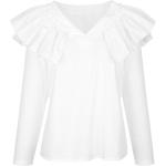 Weiße Business Langärmelige Alba Moda V-Ausschnitt Festliche Blusen mit Rüschen für Damen 