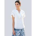 Reduzierte Weiße Unifarbene Casual Kurzärmelige Alba Moda V-Ausschnitt Festliche Blusen mit Volants aus Viskose für Damen 