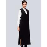 Schwarze Unifarbene Casual Ärmellose Alba Moda Maxi V-Ausschnitt Strickkleider für Damen Größe L 