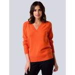 Reduzierte Orange Unifarbene Casual Langärmelige Alba Moda V-Ausschnitt Kaschmir-Pullover aus Kaschmir Handwäsche für den für den Herbst 
