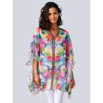 Bunte Bestickte Kurzärmelige Alba Moda V-Ausschnitt Tunika-Blusen aus Polyester für Damen 