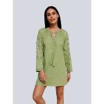 Reduzierte Grüne Unifarbene Alba Moda Rundhals-Ausschnitt Tunika-Blusen aus Baumwolle für Damen 