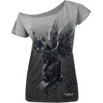 Graue Vintage Kurzärmelige Alchemy Schulterfreie Katzen-Shirts mit Katzenmotiv für Damen Größe 4 XL 