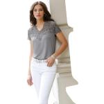 Silbergraue Unifarbene Kurzärmelige Alessa W. Collection V-Ausschnitt T-Shirts aus Spitze für Damen Größe XXL 1-teilig 