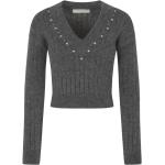 Reduzierte Graue Elegante Alessandra Rich V-Ausschnitt Strickpullover aus Wolle für Damen Größe S für den für den Winter 