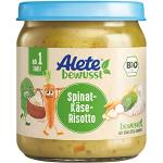 Alete bewusst BIO-Spinat-Käse-Risotto, ab 1 Jahr, Babynahrung im Gläschen mit Reis, Karotten & Käse, Kindermahlzeit in Bio-Qualität, ohne Zuckerzusatz und Aromastoffe, 6 x 250 g