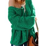 Grüne Oversize V-Ausschnitt Grobstrickpullover für Damen Größe M für den für den Winter 