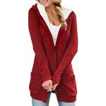 Rote Elegante Atmungsaktive V-Ausschnitt Gefütterte Strickjacken aus Fleece mit Kapuze für Damen Größe XL für den für den Winter 